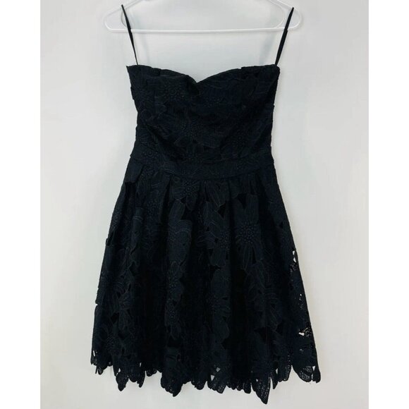 Sans Souci Women's Floral Lace Mini Dress Size Small Black Strapless New - Picture 4 of 11